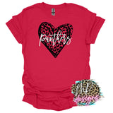 PANTHERS LEOPARD HEART RED T-SHIRT