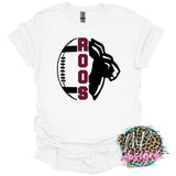 ROOS MASCOT FOOTBALL MAROON T-SHIRT
