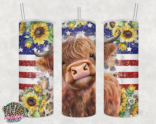 4TH OF JULY HIGHLAND COW 20 OZ TUMBLER