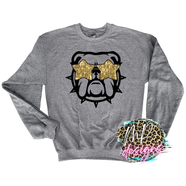 BULLDOG WITH GOLD GLASSES