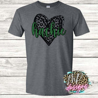 HACHIE LEOPARD HEART GREEN T-SHIRT