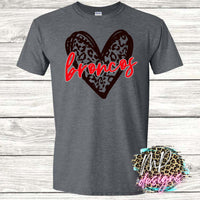 BRONCOS LEOPARD HEART RED T-SHIRT