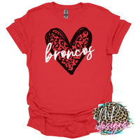 BRONCOS LEOPARD HEART RED T-SHIRT