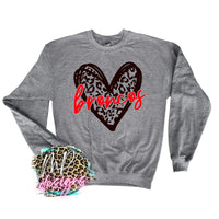 BRONCOS LEOPARD HEART RED LONG SLEEVE/SWEATSHIRT