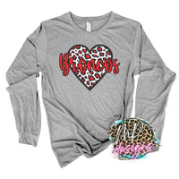 BRONCOS RED LEOPARD HEART LONG SLEEVE/SWEATSHIRT