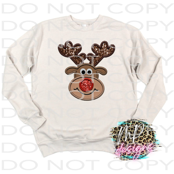 RUDOLPH FAUX EMBROIDERY SWEATSHIRT