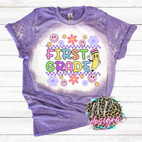 SCHOOL GRADE RETRO SMILEY BLEACHED T-SHIRT