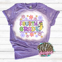 SCHOOL GRADE RETRO SMILEY BLEACHED T-SHIRT