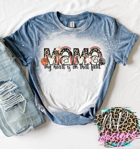 BASEBALL MAMA MY HEART BLEACHED T-SHIRT