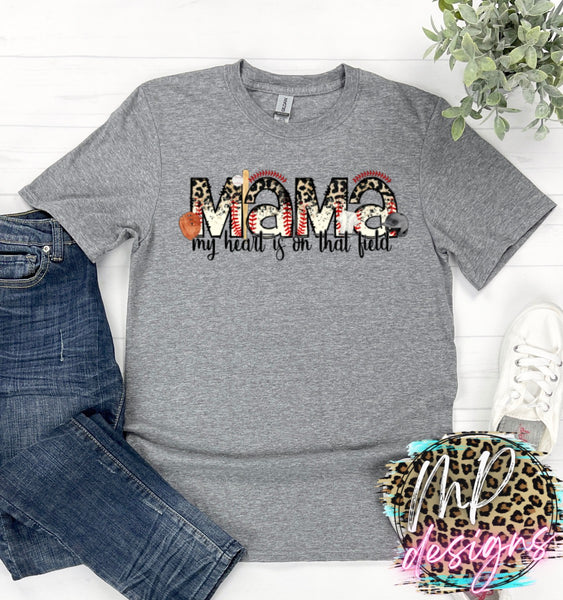 BASEBALL MAMA MY HEART T-SHIRT