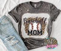 BASEBALL MOM LEOPARD FRAME BLEACHED T-SHIRT