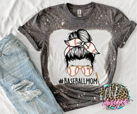 BASEBALL MOM STITCHES MESSY BUN BLEACHED T-SHIRT