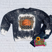 BASKETBALL MOM LEOPARD FRAMED BLEACHED SWEATSHIRT