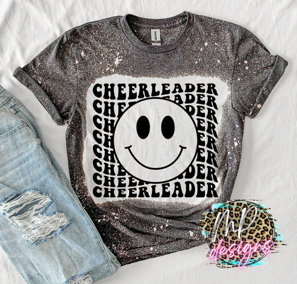 CHEERLEADER SMILEY FACE BLEACHED T-SHIRT