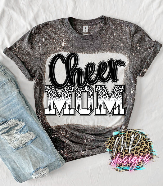 CHEER MOM BLACK-SILVER BLEACHED T-SHIRT