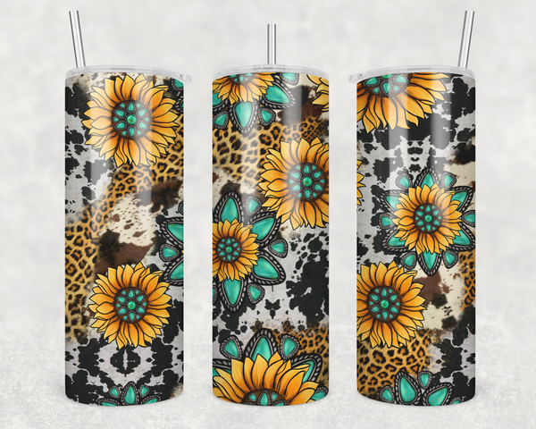 GEMSTONE SUNFLOWER COWHIDE 20 OZ TUMBLER