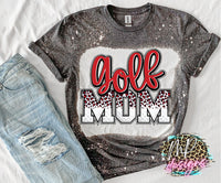 GOLF MOM RED LEOPARD BLEACHED T-SHIRT
