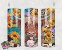 HIGHLAND COW SUNFLOWER 20 OZ TUMBLER