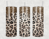 LEOPARD GOLD GLITTER DRIP 20 OZ TUMBLER
