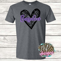 BUFFALOES LEOPARD HEART PURPLE T-SHIRT