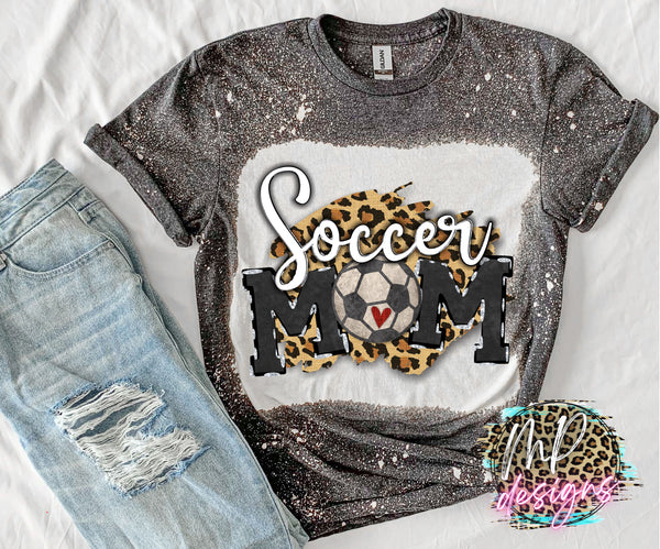 SOCCER MOM LEOPARD BACKGROUND BLEACHED T-SHIRT