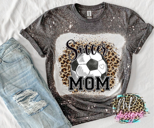 Women's Soccer Mom leopard print goal bleached short sleeve Green T-shirt  size s