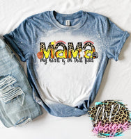 SOFTBALL MAMA MY HEART BLEACHED T-SHIRT