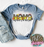 SOFTBALL MAMA MY HEART BLEACHED T-SHIRT