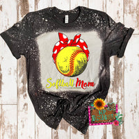 SOFTBALL MOM BALL WITH BANDANA BLEACHED T-SHIRT