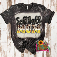 SOFTBALL MOM HALF LEOPARD BLEACHED T-SHIRT