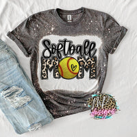 SOFTBALL MOM LEOPARD BLEACHED T-SHIRT