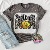 SOFTBALL MOM LEOPARD BLEACHED T-SHIRT