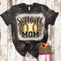 SOFTBALL MOM LEOPARD FRAME BLEACHED T-SHIRT
