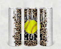 SOFTBALL MOM LEOPARD GLITTER 20 OZ TUMBLER