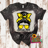 SOFTBALL MOM MESSY BUN LACES BLEACHED T-SHIRT