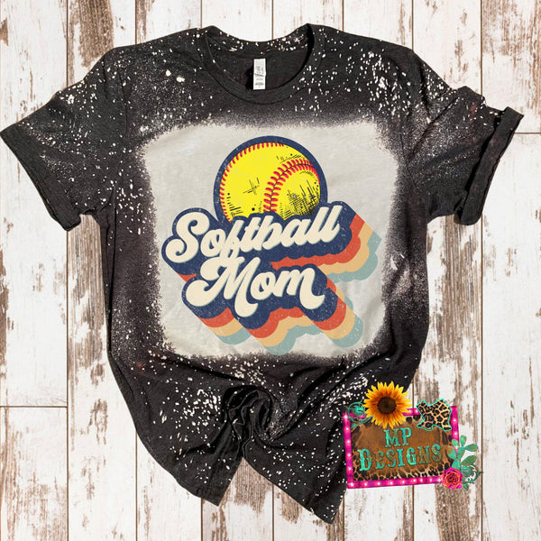 SOFTBALL MOM RETRO-VINTAGE BLEACHED T-SHIRT