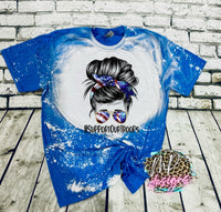 SUPPORT OUR TROOPS MESSY BUN BLEACHED T-SHIRT