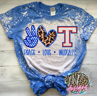 PEACE LOVE TEMPLE WILDCATS BLEACHED T-SHIRT