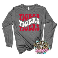 TIGERS WAVY RETRO RED LONG SLEEVE/SWEATSHIRT