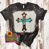 TURQUOISE CROSS BLEACHED T-SHIRT
