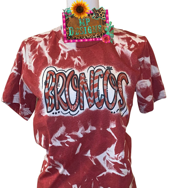 LAKE BELTON BRONCOS RED-SILVER BLEACHED T-SHIRT