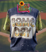 SOFTBALL GAME DAY LEOPARD BLEACHED T-SHIRT