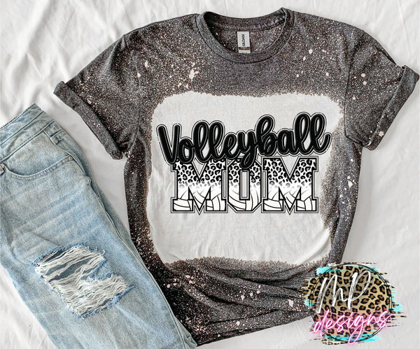VOLLEYBALL MOM SILVER LEOPARD BLEACHED T-SHIRT